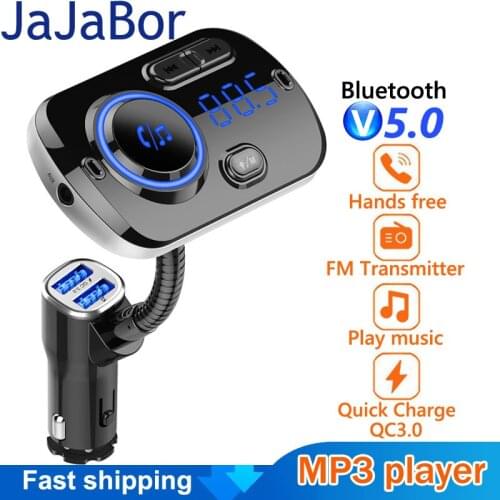 JaJaBor Bluetooth 5.0 Car Kit Handsfree FM Transmitter AUX Audio Car Player A2DP Wireless Car MP3 Player Quick Charge QC3.0