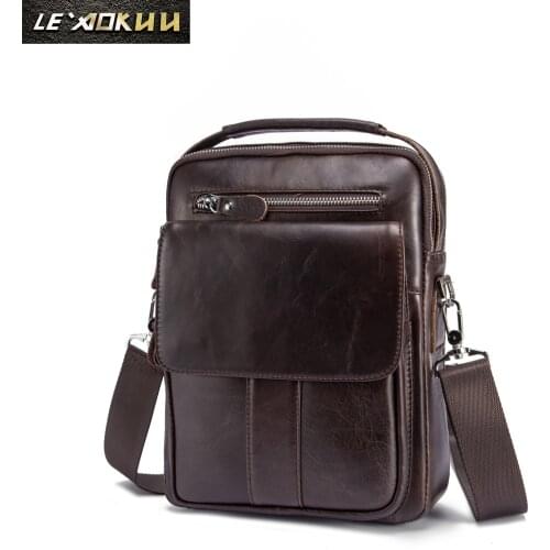 Quality Original Leather Male Casual Shoulder Messenger bag Cowhide Fashion Cross-body Bag 10" Pad Tote Mochila Satchel bag 5008