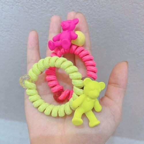 Korean Version Of The New Fluorescent Color Bear Cute Hair Ring Girl Tie Hair Accessories Head Rope Girl Rubber Band Ponytail
