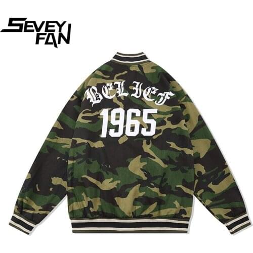 SEVEYFAN Mens Fashion Camouflage Printed Bomber Jackets Hip Hop BF Baseball Coat for Male