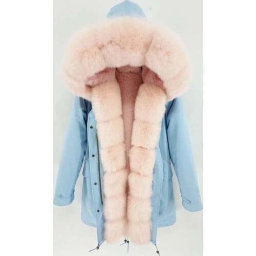 New Winter Women Long Casual Coat Jacket Parka Faux Rabbit Fur Liner Thick Warm Natural Big Fox Fur Collar Detachable Outerwear