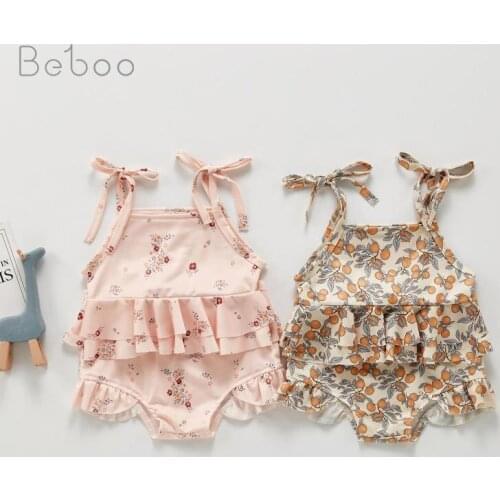 Summer Baby Girls Swimsuit 2021 New Lovely Lemon Floral Suspender Split Swimwear Babies Swimming Suit Beach Holiday Bathing Wear