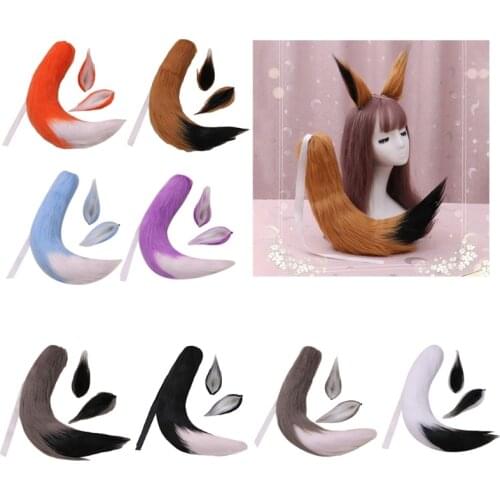 Masquerade Fluffy Faux Fur Wolf Ears Hair Clips and Plush Tail for Adult Kids Anime Cosplay Costume Dress Up Accessories