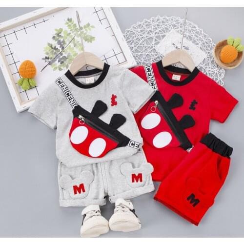 Fashion New 2021 Baby Clothes Summer Childrens Suit Cartoon Pattern Infant Short Sleeve T-Shirt + Pants 2pcs Kids Outfit