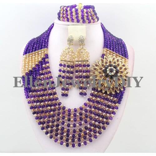 Aesthete African Beads Jewelry Set Nigerian wedding African Purple/Champagne Jewelry Sets Crystal Beads Jewelry Sets W9686