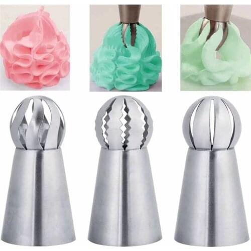 3pcs Cupcake Stainless Steel Sphere Ball Shape Icing Piping Nozzles Pastry Cream Tips Flower Torch Pastry Tube Decoration Tools
