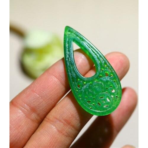 Natural green jadeite handcarved water droplets DIY real jade pendant earring jade accessories septa scattered beads for women