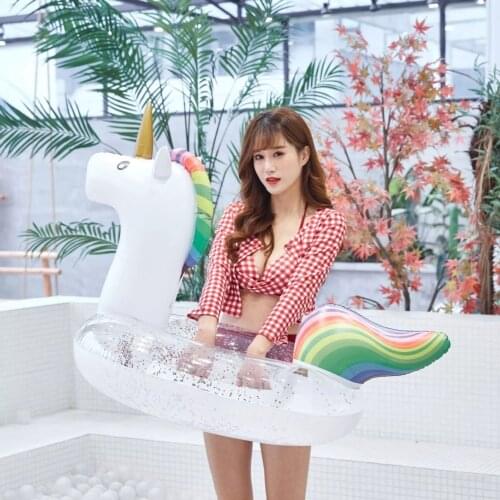 The New Adult Super Large Swimming Ring Summer Party Shiny Rainbow Unicorn Inflatable Seat Float Kids Gift Pool Toys Beach Party