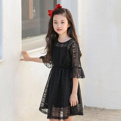 Girls wear childrens clothing 2019 summer elegant lace party princess dress petal sleeves new baby girl fashion dress