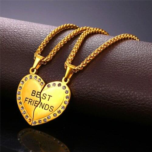 Collare Heart Couple Necklaces & Pendants Gold Color Stainless Steel Best Friends Pizza Necklace Woman Men Christmas Gift P948