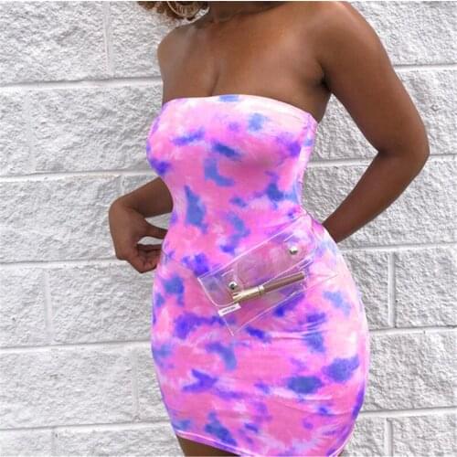 Tie Dye Fashion Women Summer Mini Dress Party Clubwear Sleeveless Backless High Waist Slim Pencil Dress for Streetwear