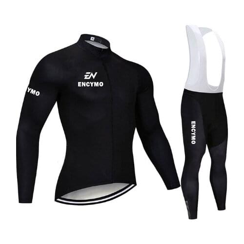 Pro Team Long Sleeve Cycling Jersey Set Bib Pants Ropa Ciclismo Bicycle Clothing MTB Bike Jersey Uniform Men Clothes ENCYMO