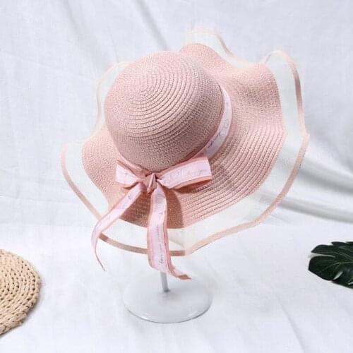 2020 New Sun Hats for Women Girls Wide Brim Floppy Straw Hat Summer Bohemia Beach Cap Ribbon Chapeau Femme Ete Black