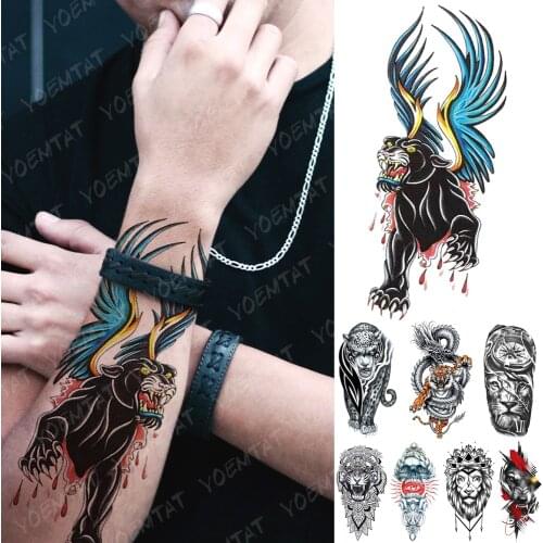 Waterproof Temporary Tattoo Sticker Leopard Wings Tiger Tattoos Dragon Wolf Skull Body Art Arm Fake Sleeve Tatoo Women Men