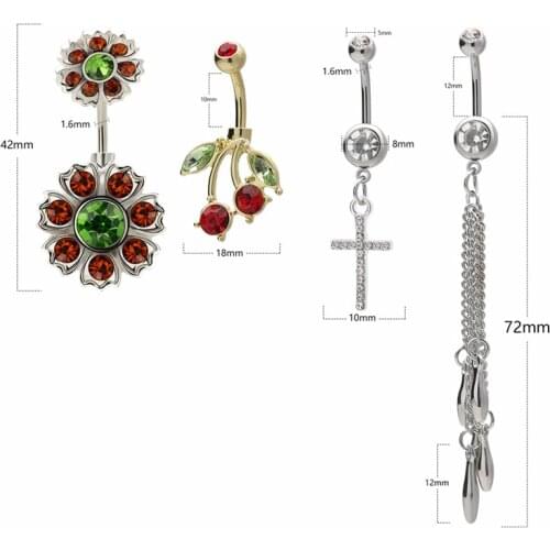 Body Piercing Jewelry Cherry Flower Tassel Cross Pendant Exquisite Stainless Steel Navel Buckle Navel Nail