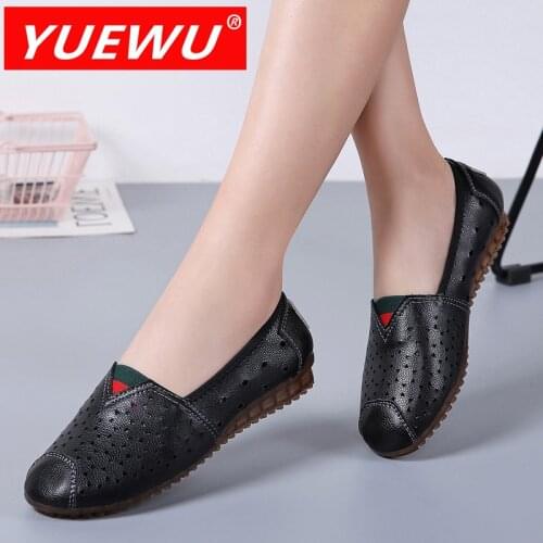 YUEWU Women’s Shallow Mouth Hollow Out Flat Bottom Leisure Shoes Round Head Solid Loafers Elastic Shoes Mouth Breathable Insole