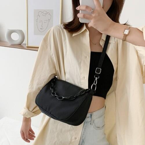 Women Casual Nylon Shoulder Bags Underarm Bag Female Solid Color Acrylic Chain Crossbody Handbags Ladies Underarm Bags