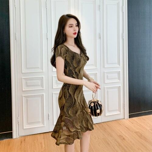 2021 Summer High End Women Dresses Bright Silk V-Neck Bodycon Mermaid Dress Sexy Party Vintage Elegant Slim Wrap Bandage Vestido