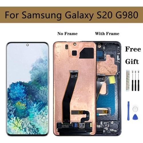 Amoled S20 For Samsung Galaxy S20 LCD G980 G980F Display Touch Screen Digitizer Assembly With Frame For Samsung S20 Display6.2"