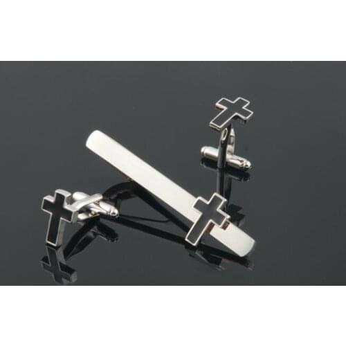 10Sets/lot Cufflink +Tie Clip/Pin/Bars Sets Copper Made Prime Quality Cross Cufflink and Tie Bar/Clip Cross Stickpin