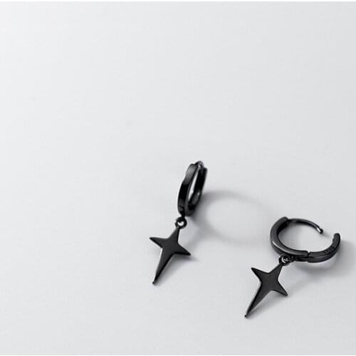 100% Real 925 Sterling Silver Retro Simple Black Style Cross Dangle Earrings Buckle For Girl Lady Daughter Fashion Jewelry