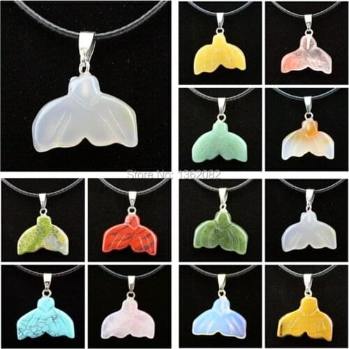 New Jewelry Wholesale 12pcs Natural Stone Mixed colors Shark/Whale Tails Pendant Necklace for men women jewelry gift MN589