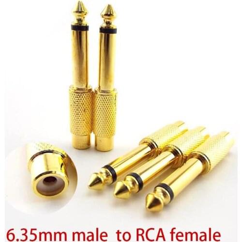 2/10pcs 6.35mm 1/4" Male Mono Plug to 6.5mm RCA Female Jack Gold Plated Audio AV Adapter Connector Plug TS Sound Mixer Converter