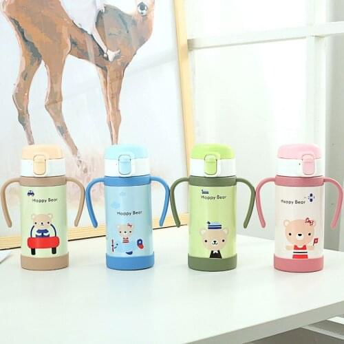 320ML New 304 stainless steel Baby Hot Water Milk Tea thermos childrens straw thermos bottle outdoor handle cups insulated cup