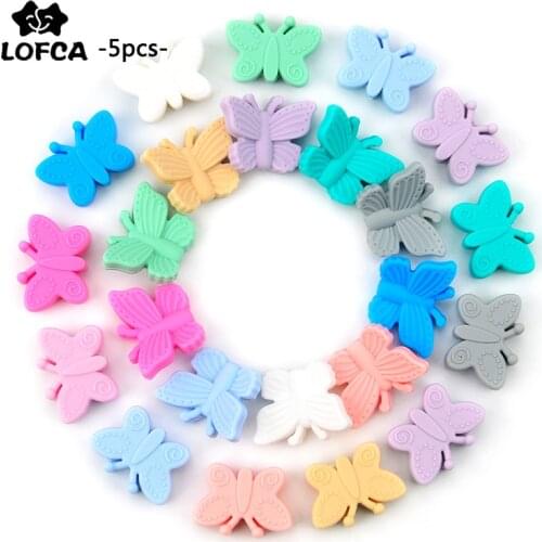LOFCA 5Pcs Butterfly Silicone Beads for Teething Necklace Pendant Pacifier Chain BPA Free Food Grade Silicone Teething Beads