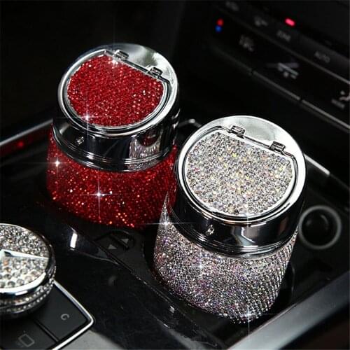 Red Diamond Car Ashtray Pink White Gold Color Crystal Shiny Auto Ashtray with Cover for Car Great Gift for Women Girls