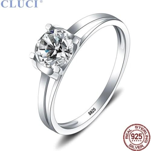 CLUCI Real Silver 925 Zircon Women Wedding Ring Jewelry Classic Four Flaw Ring for Women Engagement Jewelry DR1029SB