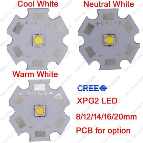 Cree 5W XPG2 XP-G2 High Power LED Emitter Diode Chip Neutral White / Warm White / Cool White on 8mm/ 12mm/ 14mm/ 16mm/ 20mm PCB