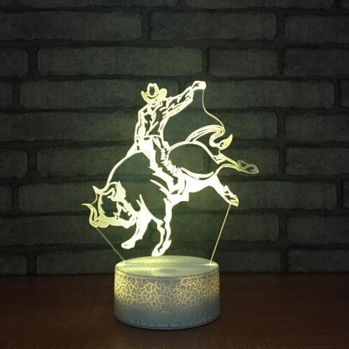 Colorful Bullfight 3D LED Night Light Remote Touch USB Table Desk Lamp for Home Decor Kids Birthday Gift