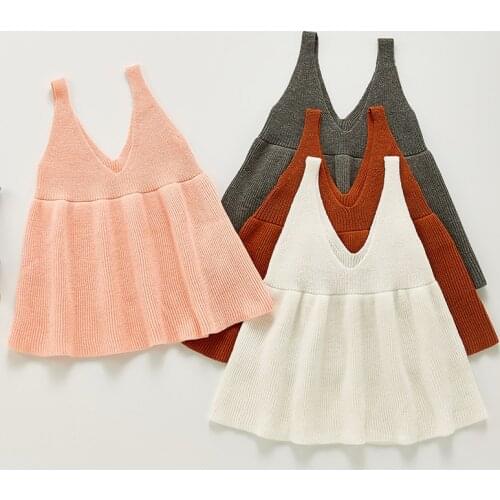 Korean Style Kids Party Dresses Suspender Vest Sleeveless Solid Color Knitting Dress Fashion Newborn Baby Girls Princess Dress
