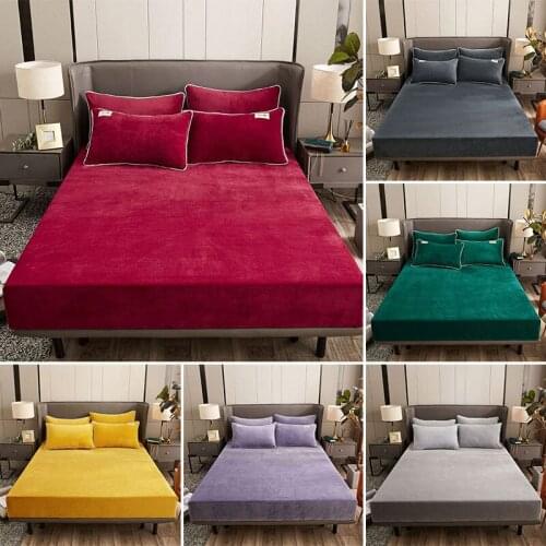 Flannel Bed Sheet ( Without Pillowcase ) Winter Warm Solid Elastic Band Fitted Sheet Super Soft Mattress Dust Protective Covers