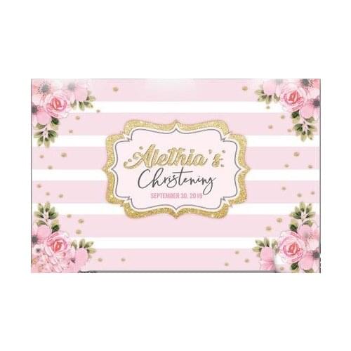 Custom Christening Quinceanera Flower Leaves Striped Baby Shower background Computer print birthday backdrop
