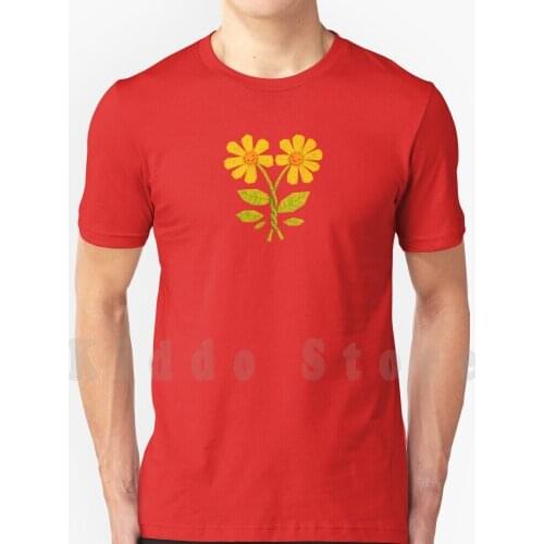 Two Friends T Shirt Print For Men Cotton New Cool Tee Friends Flowers Together Cute Plant Daisy Illustrator Pencil Photoshop