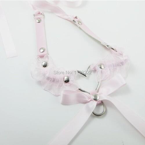 Cute Kawaii Lolita Harajuku Handmade Lace Bow Frill Big Heart Love Choker Satin Ribbon Collar Leather Necklace