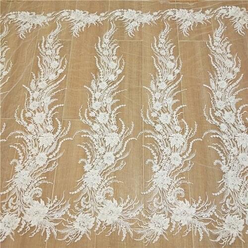 NewLace Fabric,Heavy Embroidery Bridal Lace Fabric,Rayon With Clear Sequins Large Patterns Lace Fabric 1 Yard