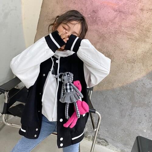 Baby Boys and Girls Cartoon Dolls 2021 Fall New Fashion Jacket Baseball Uniform Jacket Trendy Kids Clothes Girls Fall Clothes