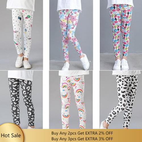 Girls Leggings for Kids Rainbow Print Casual Floral Pencil Pants Cute Toddler Skinny Trousers Teenage Child 2 to 9 Years