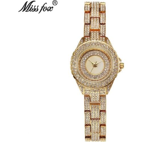 Miss Fox Brand luxury Ladies Gold Watches Full Diamond Watches Simple Fashion Woman Quartz Watch clock relojes mujer