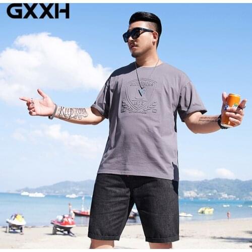 GXXH Fashion Embossed Letter Pattern Casual Round Neck European and American Mens Short Sleeve Large Size XXL-7XL T-shirt Tops