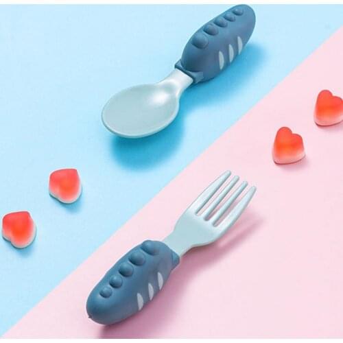 Creative Baby Short-handled Fork Spoon Set Mini PP Non-slip Kids Training Dinnerware Set Children Solid Color Tableware