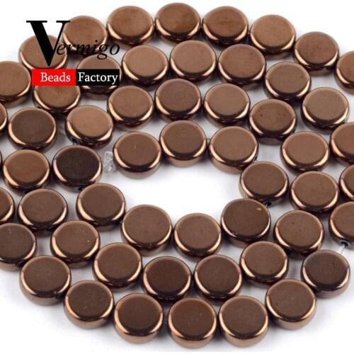 Natural Smooth Copper Red Hematite Stone Flat Round Beads for Jewelry Making 6/8/10mm Spacer Beads Diy Bracelets Necklace 15"