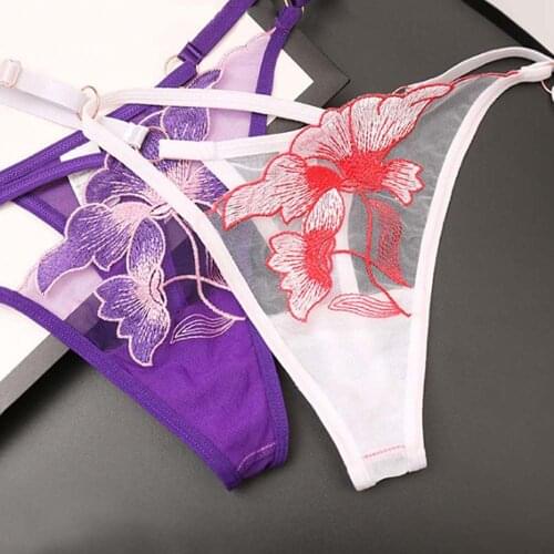 Underwear Embroidery Bandage Thin Belt Lace Briefs Butterfly Thong Women Panties G-String