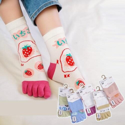 5 Pairs Fruit Cartoon Female Five Toe Socks Kawaii Cotton 5 Finger Socks Ladies Socks