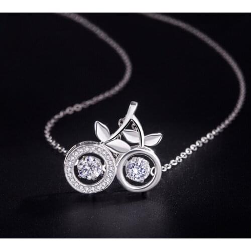 Wholesale Hot sales Cute Cubic Zircon Cherry Pendant Necklace 100% 925 sterling silver Choker jewelry Bohemian for women