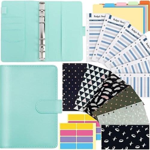 A6 PU Leather Notebook Binder,Budget Planner Organizer with 12 Waterproof Cash Envelopes,6 Expense Budget Sheets