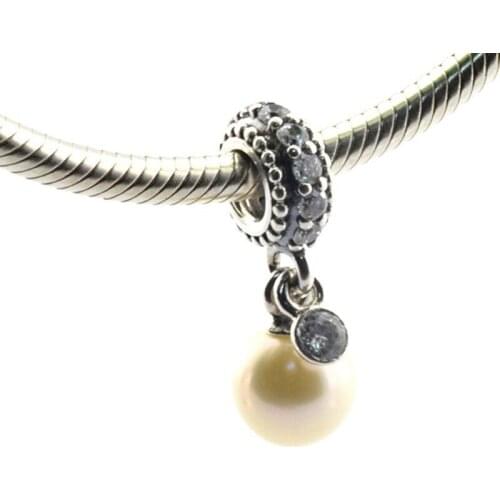 Luminous Elegance Pearl Pendant Silver Charms for Bracelets & Bangles Clear CZ Silver 925 Jewelry DIY Charms for Jewelry Making